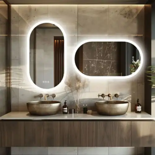 Gương Oval viền thép hậu Led