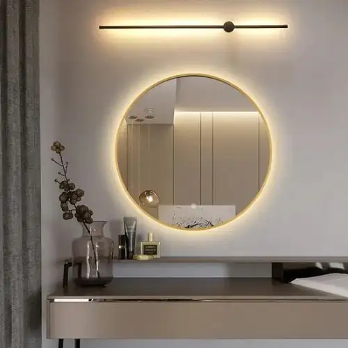 Gương tròn bàn trang điểm viền thép hậu Led