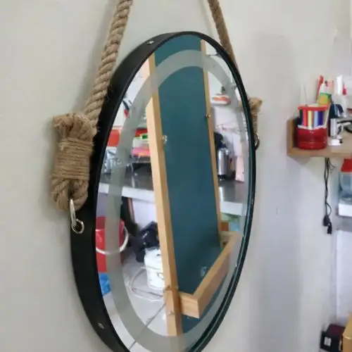 Gương tròn viền da dây thừng