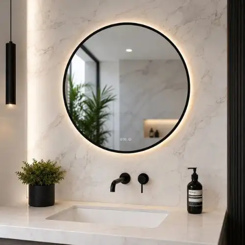 Gương tròn viền thép hậu Led